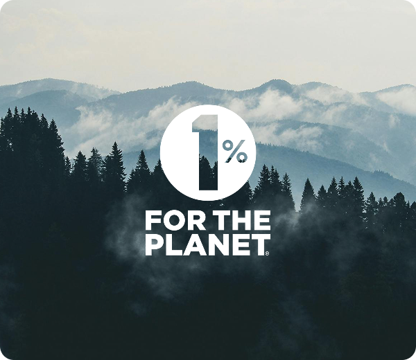 1% for the Planet, over a misty forest