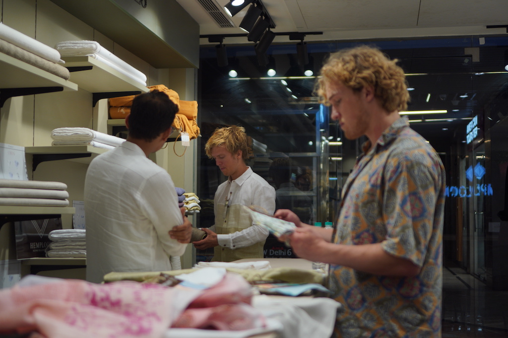 Bart and Niek in India looking at hemp samples 